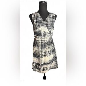 Japana Black and White Asymmetrical Sheath Midi Dress V Neck Geometric Print